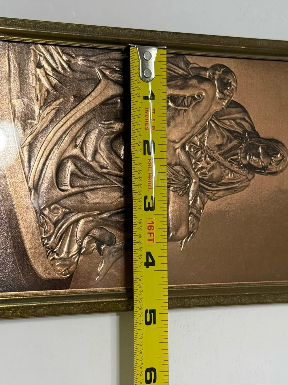 Vintage Michelangelo Pietà Copper Relief Wall Plaque Brass Frame Religious Art